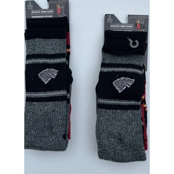 2x Game of Thrones Stark Men’s Athletic Crew Socks Black Size 6-12 2-Pack Each - Picture 8 of 8